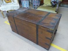 Brass bound wooden trunk