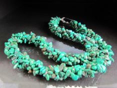 Turquoise chip necklace with sterling silver clasp