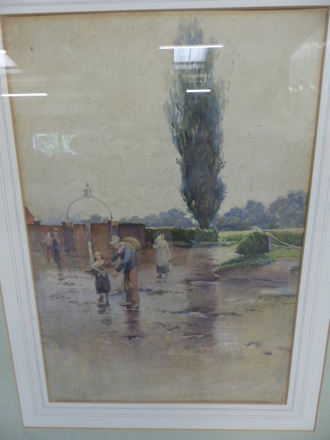 Unsigned watercolour of a Wintery scene depicting children - Image 2 of 2