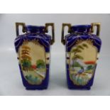 Nippon pair of hand painted vases