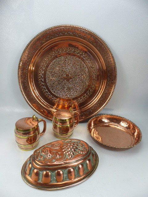 Antique copper to include an Antique Blancmange mould and tray etc