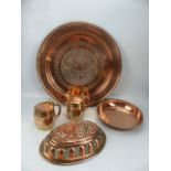 Antique copper to include an Antique Blancmange mould and tray etc