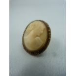 Shell Cameo Pinchbeck Brooch / Pendant with ladies head facing right.