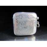 Birmingham hallmarked silver Vesta case. Marked WD to front. Approx weight - 28.5g