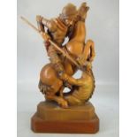 Good carved wooden figure (poss Austrian) of George and the Dragon.