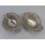Hallmarked silver pair of Bon Bon dishes highly decorated repousse work. Marked for Birmingham 1899,