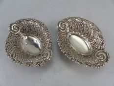 Hallmarked silver pair of Bon Bon dishes highly decorated repousse work. Marked for Birmingham 1899,