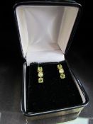 9ct three green stone set earrings