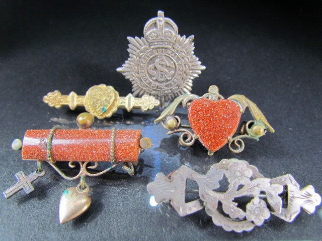 Behalf of the RNLI - Selection of sweetheart brooches to include some set with Goldstone. (5) - Image 2 of 4