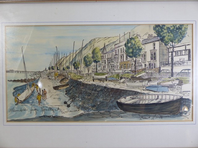 David Hawkins - Watercolour and ink drawing depicting Southend, Swansea - Image 2 of 6