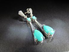 Silver and Turquoise set earrings in the Art Deco Style.