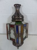 Large coloured glass metal hanging lamp