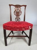 Mahogany framed single chair in the Chippendale Manner with reeded legs and new upholstered seat