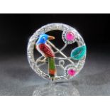 Silver and Enamel circular pendant set with enamel and semi precious stones