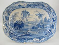 Spode Blue and White - 'Indian Sporting Series - Hunting a Buffalo' pattern rectangular dish. C.