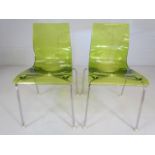 Two Italian Designer style green clear seated chairs