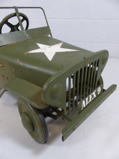 An old Tri-ang tin plate pedal car, in the form of an American Willys jeep. 1950's. - Image 2 of 6