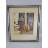 Elizabeth Mace - The Corner of the Flour Mill. Watercolour signed and glazed.