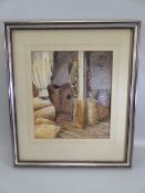 Elizabeth Mace - The Corner of the Flour Mill. Watercolour signed and glazed.