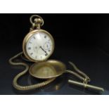 Gold plated pocket watch by Thos Russell & Son Liverpool. With plated Albert