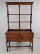 Antique Welsh dresser with delft shelving over and drawers under engraved to right hand drawer "S.F.