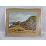 Vera Caudwell - Oil on board and framed, depicting a seaside scene.