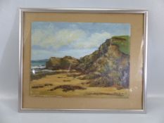 Vera Caudwell - Oil on board and framed, depicting a seaside scene.