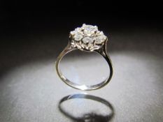 18ct White Gold Diamond 'daisy head' ring. Centre approx 1/2 carat surrounded by seven diamond chips