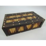 Antique porcupine quill game box inlaid with bone and with sliding lid