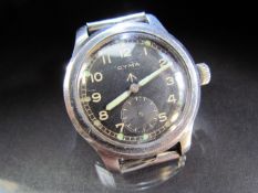 Gentlemen's CYMA Stainless Steel 'British Military' Dirty Dozen Wrist watch. C.1940's. Case back
