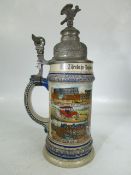 A fine Imperial German Reservists porcelain beer stein, the polychrome decorated body bearing the