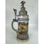 A fine Imperial German Reservists porcelain beer stein, the polychrome decorated body bearing the