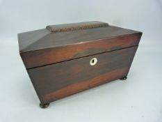 Rosewood Sarcophagus Tea Caddy with mother of pearl escutcheon (Missing lead liners)