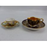 Antique Coalport Demitasse cup and saucer - decorated with hand painted scenes, along with a Derby