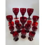 Selection of Bohemian Red wine glasses etc