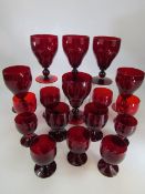 Selection of Bohemian Red wine glasses etc