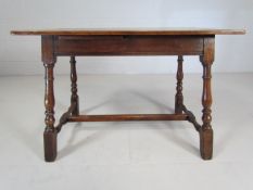 Arts and Crafts oak side table with two pull out trays