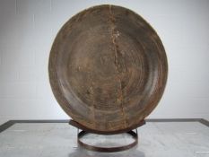 Large Antique wooden bowl, probably hand carved on metal stand A/F