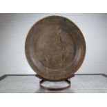 Large Antique wooden bowl, probably hand carved on metal stand A/F