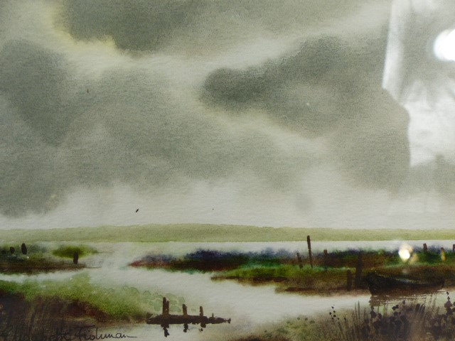 Elizabeth Fishman - Watercolours depicting marshes and river scenes. Both signed to lower left and - Image 4 of 5