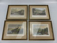 Set of four miniature framed lithographs depicting Wales and the Midlands.