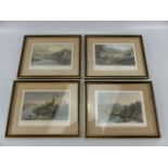 Set of four miniature framed lithographs depicting Wales and the Midlands.