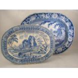 Davenport Blue and white 19th century platter depicting the 'Abbey Ruins and one other 19th