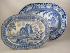 Davenport Blue and white 19th century platter depicting the 'Abbey Ruins and one other 19th