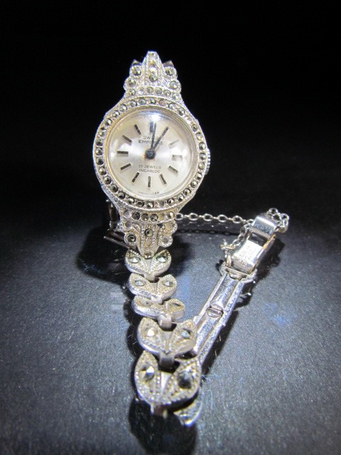 Swiss Empress marcasite set cocktail watch along with a Pierre Main watch face - Image 3 of 4