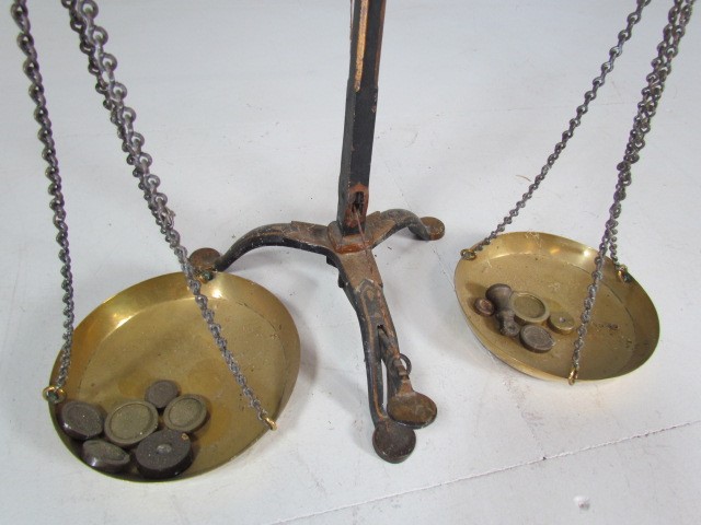 Antique wrought iron and brass weighing scales - Image 3 of 5