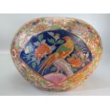 Chinese Famille Rose Fish bowl decorated with panels of potted flowers and blue panels with Phoenix.