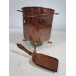 Antique copper coal scuttle with spade