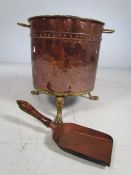 Antique copper coal scuttle with spade