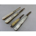 Four mother of pearl Fruit Knives - two with silver blades